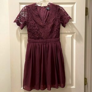 Lulus - Angel in Disguise Burgundy Lace Skater Dress - Size S - Burgundy
